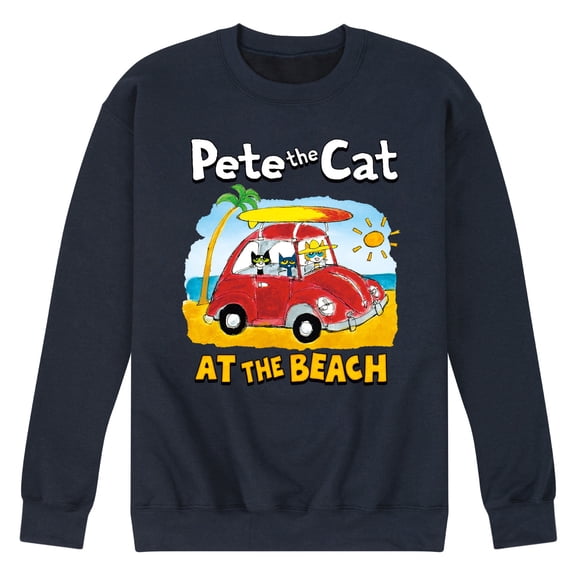 Pete The Cat - At The Beach - Men's Crew Neck Fleece Pullover