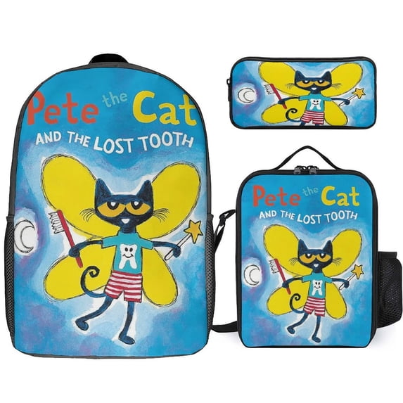 Pete The Cat Backpack 3 Piece Set Lightweight Laptop Bag Packpack Lunch Bag Pencil Case Pen Bags