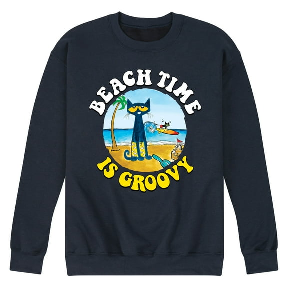 Pete The Cat - Beach Time Is Groovy - Men's Crew Neck Fleece Pullover