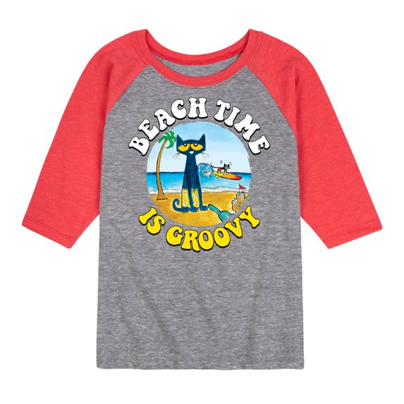 Pete The Cat - Beach Time Is Groovy - Toddler And Youth Raglan Graphic T-Shirt