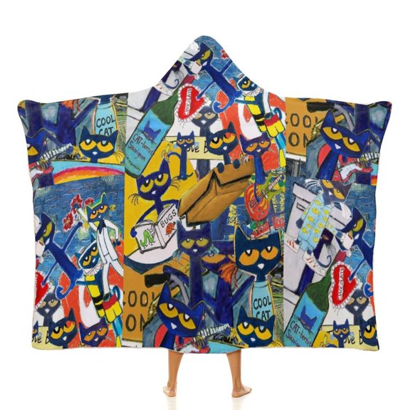 Pete The Cat Cloak Hooded Blankets Soft Wearable Blanket Cozy Plush Warm Blanket Wrap Blanket