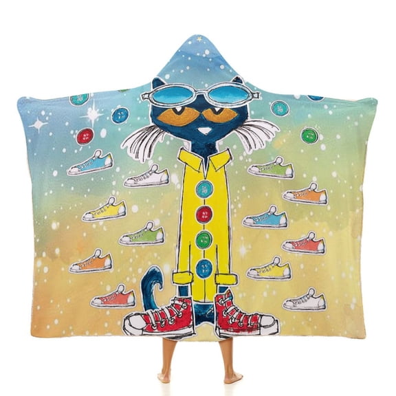 Pete The Cat Cloak Hooded Blankets Soft Wearable Blanket Cozy Plush Warm Blanket Wrap Blanket