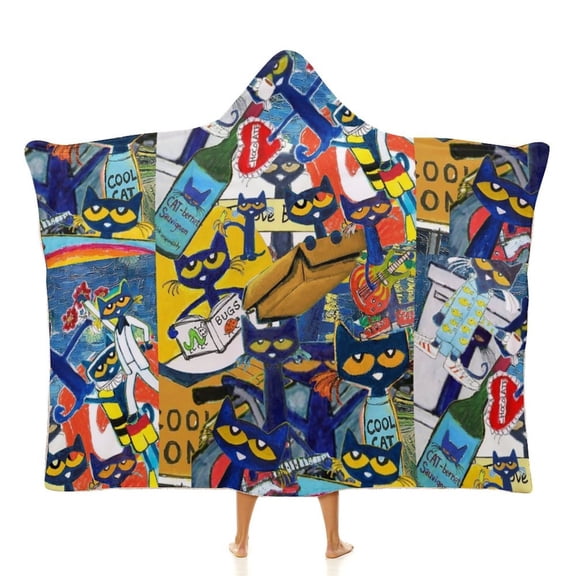 Pete The Cat Cloak Hooded Blankets Soft Wearable Blanket Cozy Plush Warm Blanket Wrap Blanket