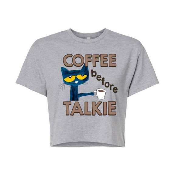 Pete The Cat - Coffee Before Talkie - Juniors Cropped Graphic T-Shirt