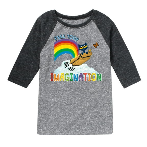 Pete The Cat - Flying Box Free Your Imagination - Toddler And Youth Raglan Graphic T-Shirt