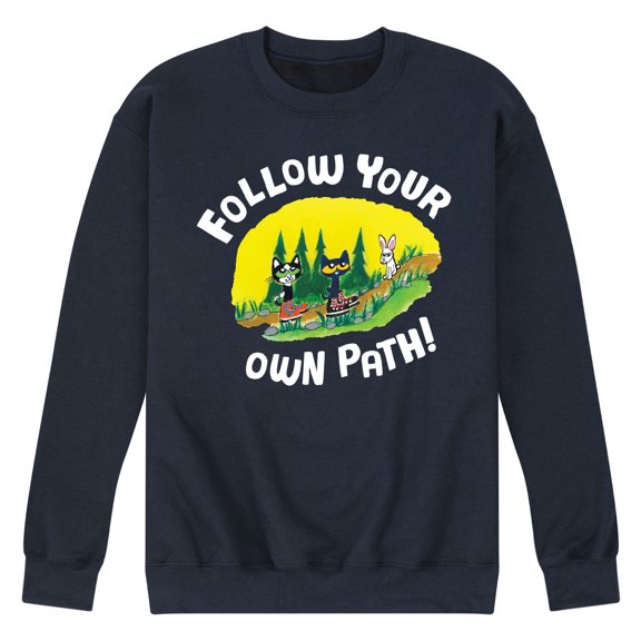 Pete The Cat - Follow Your Own Path - Men's Crew Neck Fleece Pullover