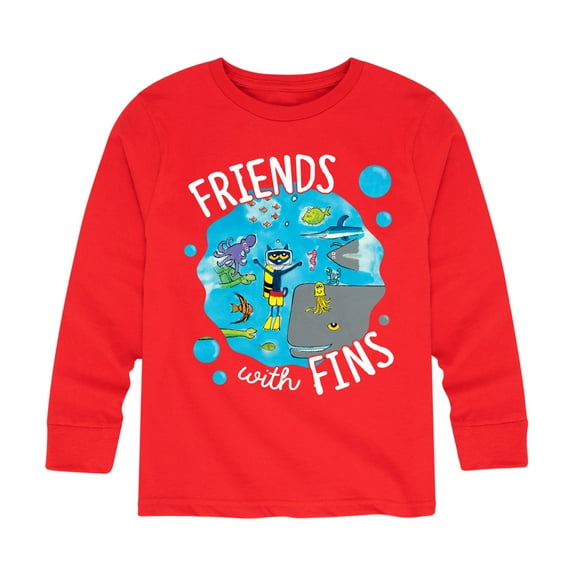 Pete The Cat - Friends With Fins - Toddler And Youth Long Sleeve Graphic T-Shirt