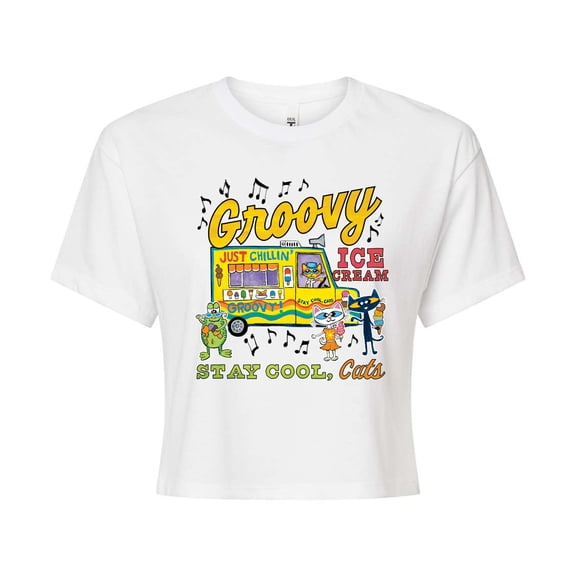Pete The Cat - Groovy Ice Cream Truck - Juniors Cropped Graphic T-Shirt