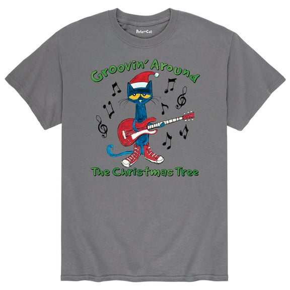 Pete The Cat - Guitar Groovin Around The Christmas Tree Adult - Men's Short Sleeve Graphic T-Shirt
