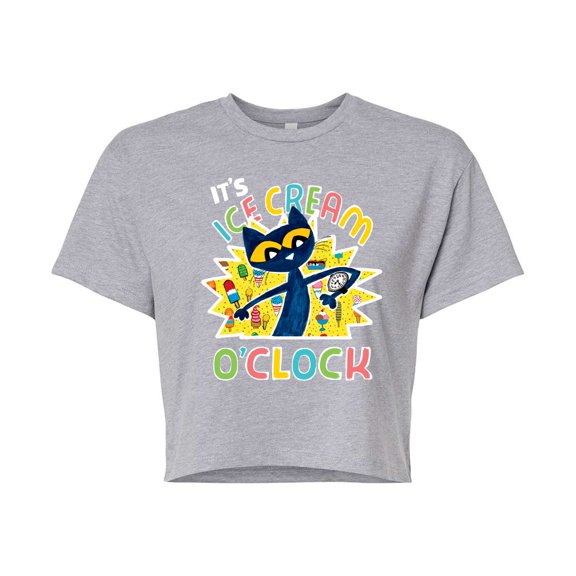 Pete The Cat - Icecream Oclock - Juniors Cropped Graphic T-Shirt