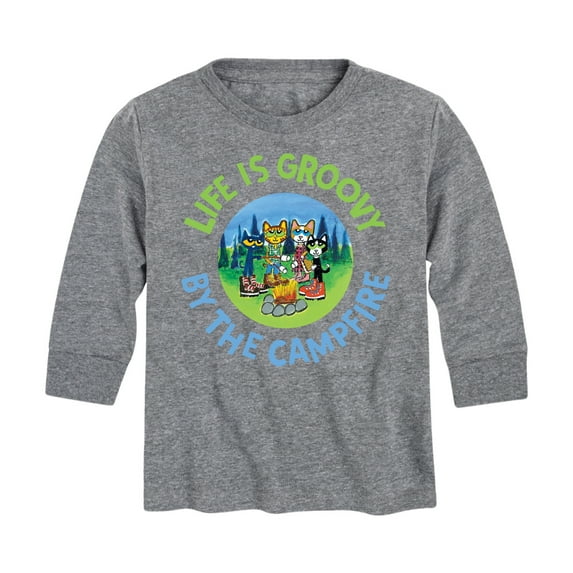 Pete The Cat - Life Is Groovy By The Campfire - Toddler And Youth Long Sleeve Graphic T-Shirt