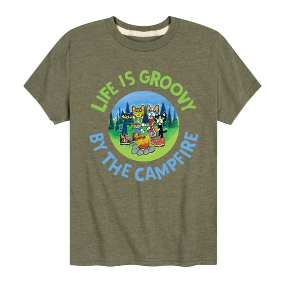 Pete The Cat - Life Is Groovy By The Campfire - Toddler And Youth Short Sleeve Graphic T-Shirt
