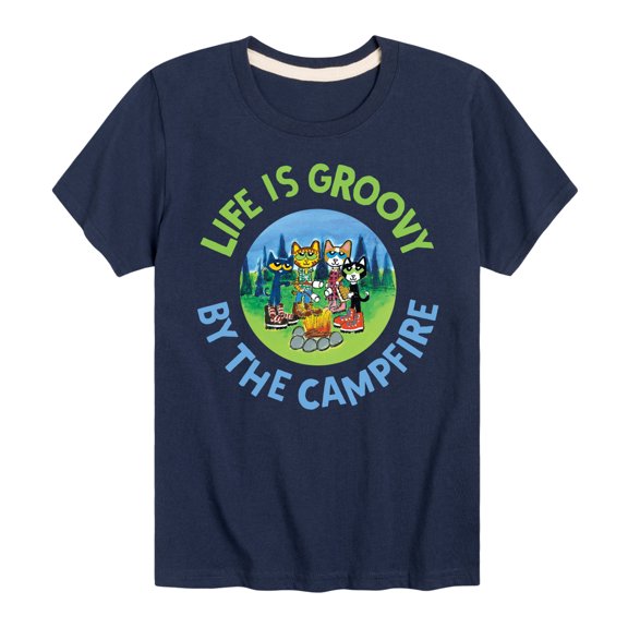 Pete The Cat - Life Is Groovy By The Campfire - Toddler And Youth Short Sleeve Graphic T-Shirt