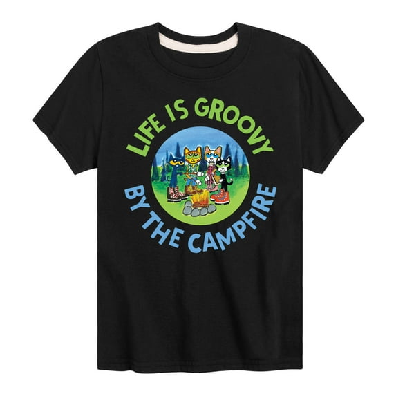 Pete The Cat - Life Is Groovy By The Campfire - Toddler And Youth Short Sleeve Graphic T-Shirt