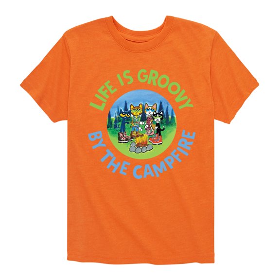 Pete The Cat - Life Is Groovy By The Campfire - Toddler And Youth Short Sleeve Graphic T-Shirt