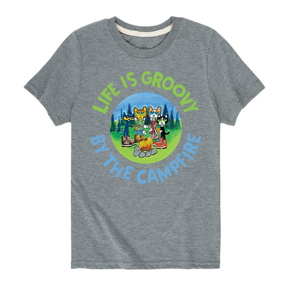 Pete The Cat - Life Is Groovy By The Campfire - Toddler And Youth Short Sleeve Graphic T-Shirt
