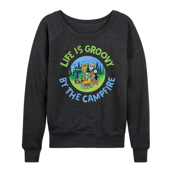 Pete The Cat - Life Is Groovy By The Campfire - Women's Lightweight French Terry Long Sleeve Shirt