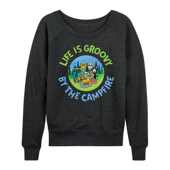Pete The Cat - Life Is Groovy By The Campfire - Women's Lightweight French Terry Long Sleeve Shirt