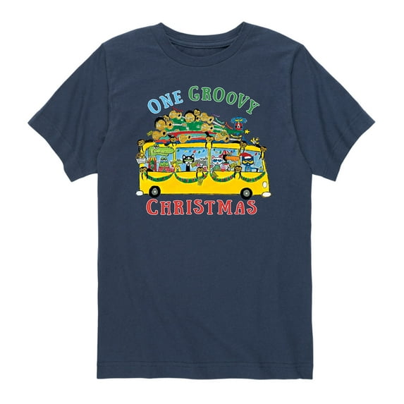Pete The Cat - One Groovyxmas Bus - Youth Short Sleeve Graphic T-Shirt