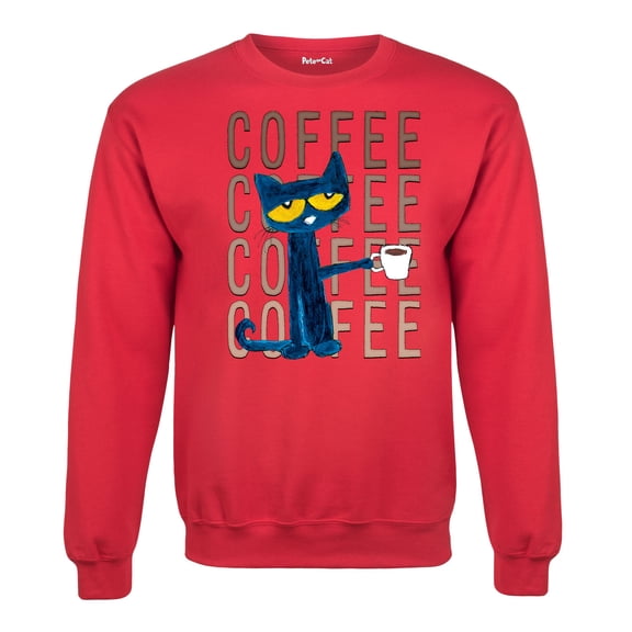 Pete The Cat - Pete With Coffee Adult - Adult Crew Fleece
