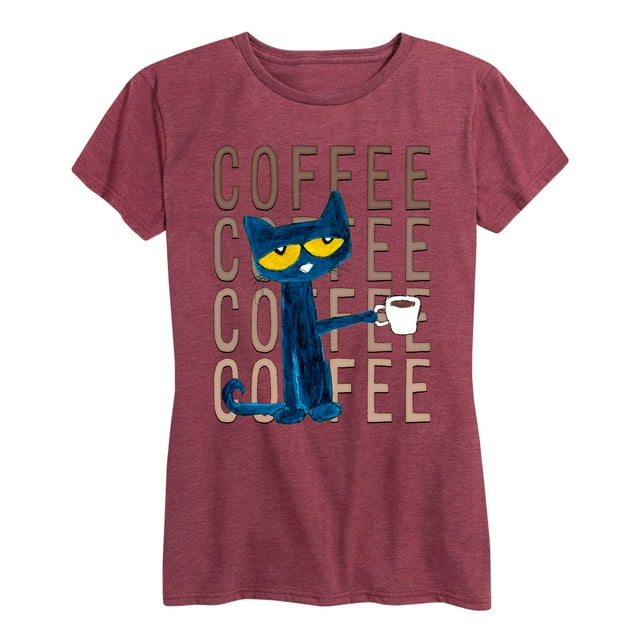 Pete The Cat Pete With Coffee Adult Women's Short Sleeve Graphic T