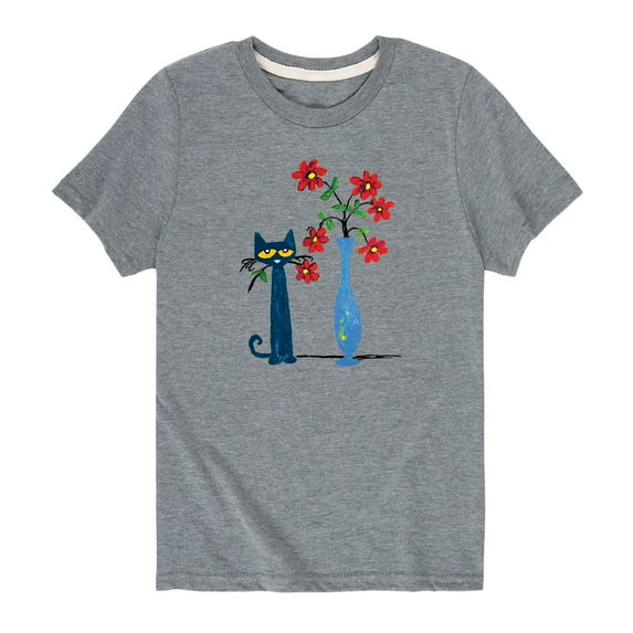 Pete The Cat - Pete With Red Flowers - Youth Short Sleeve Graphic T-Shirt