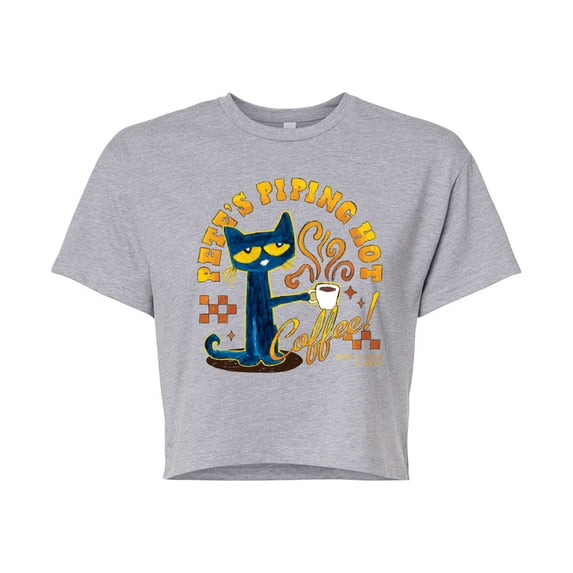 Pete The Cat - Piping Hot Coffee - Juniors Cropped Graphic T-Shirt