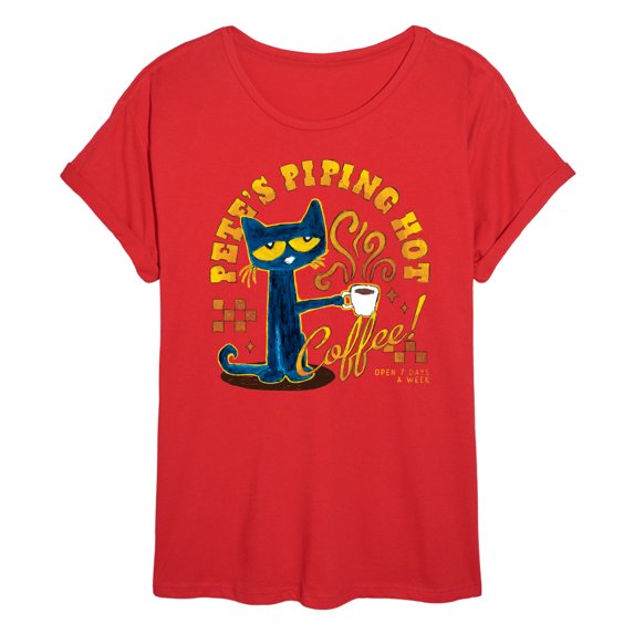 Pete The Cat - Piping Hot Coffee - Women's Oversized Graphic T-Shirt