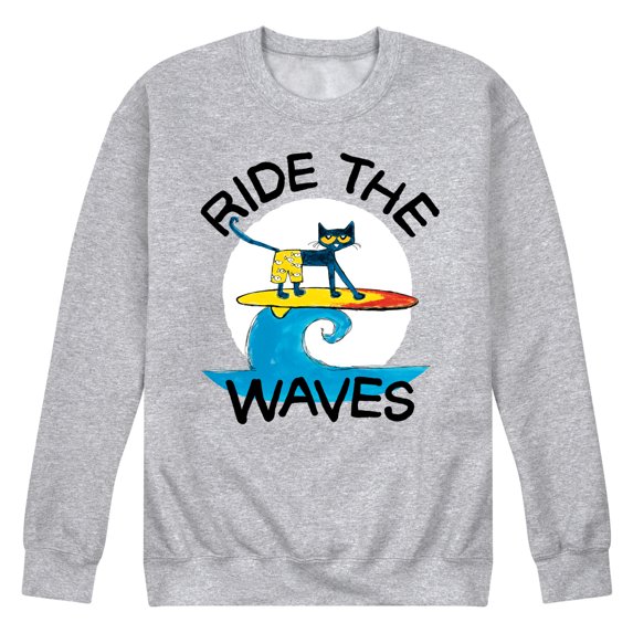 Pete The Cat - Ride The Waves - Men's Crew Neck Fleece Pullover