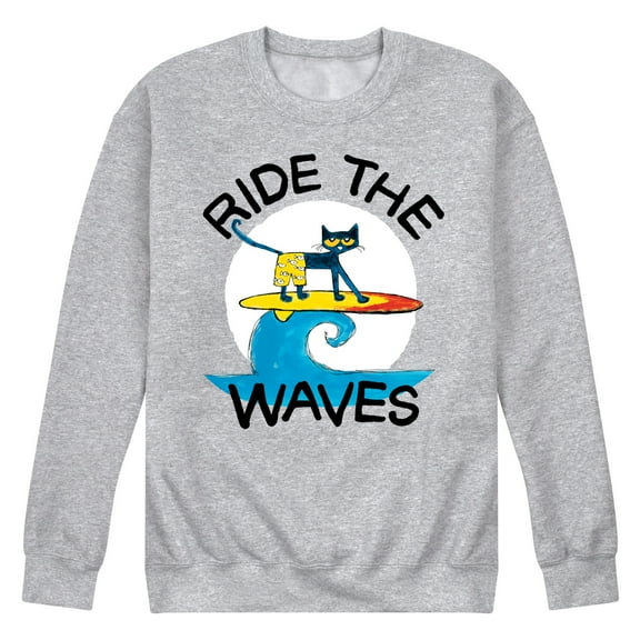 Pete The Cat - Ride The Waves - Men's Crew Neck Fleece Pullover