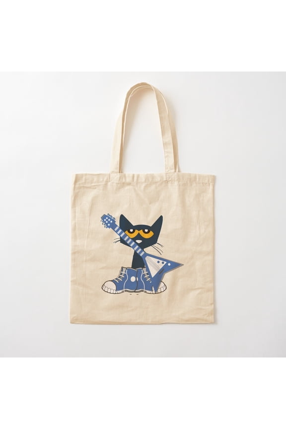 Pete The Cat Rocking In Blue Shoes And Blue Guitar Canvas Tote Bags, Reusable Shopping Bag
