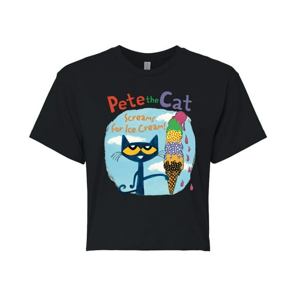 Pete The Cat - Screams For Ice Cream - Juniors Cropped Graphic T-Shirt