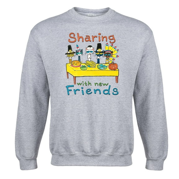 Pete The Cat - Sharing With New Friends Adult - Adult Crew Fleece