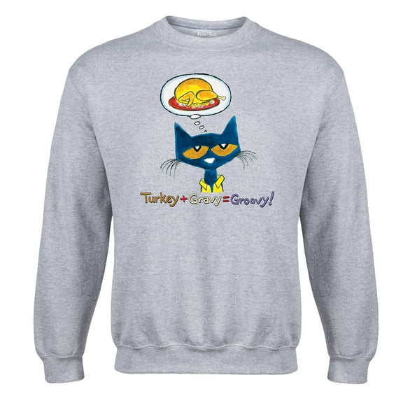 Pete The Cat - Turkey Plus Gravy Equals Groovy Adult - Adult Crew Fleece