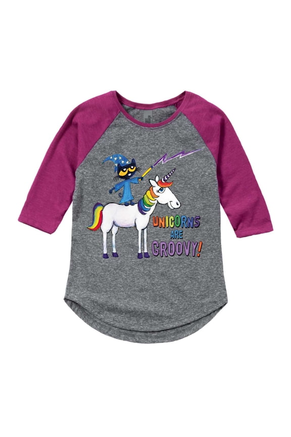 - Unicorns Are Groovy - Youth Girl Shirt Tail Raglan