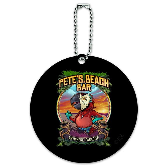 Pete's Beach Bar Tropical Paradise Vacation Round Luggage ID Tag Card Suitcase Carry-On