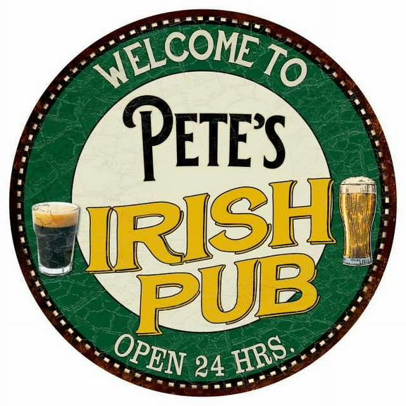Pete's Irish Pub 14" Round Metal Sign Kitchen Bar Wall Decor 100140036103