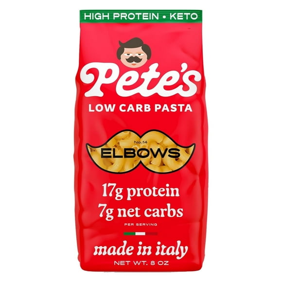 Pete's Pasta Elbow - 7g Low Carb, 17g High Protein - Authentic Italian Keto Wheat Pasta - 1 Pack, 8oz.