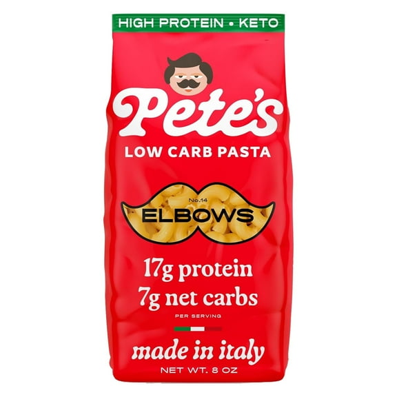 Pete's Pasta Elbow - 7g Low Carb, 17g High Protein - Authentic Italian Keto Wheat Pasta - 1 Pack, 8oz.