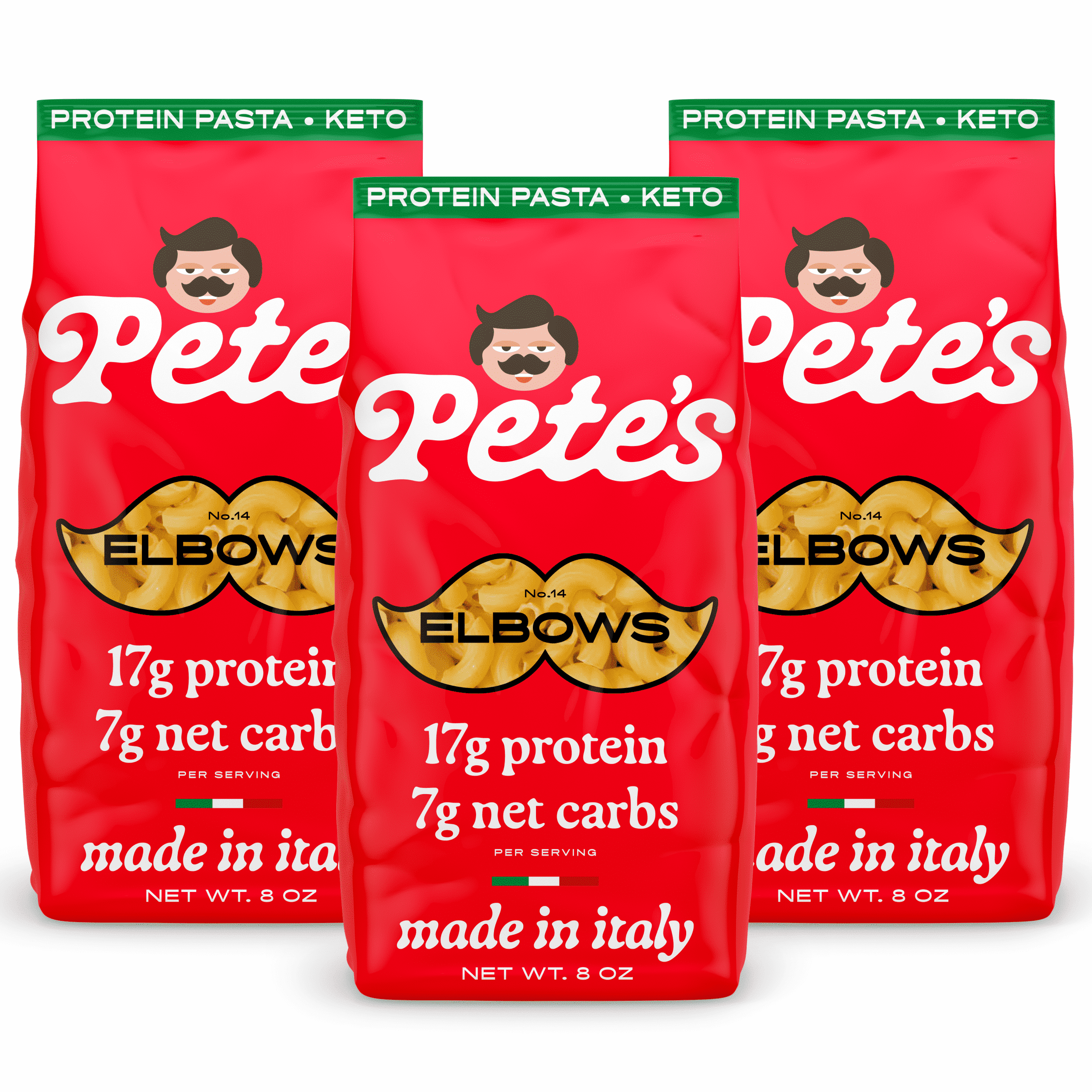 Pete's Pasta Elbow - 7g Low Carb, 17g High Protein - Authentic Italian Keto Wheat Pasta - 3 Pack, 8oz.