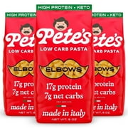Pete's Pasta Elbow - 7g Low Carb, 17g High Protein - Authentic Italian Keto Wheat Pasta - 3 Pack, 8oz.
