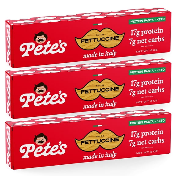 Pete's Pasta Fettuccine - 7g Low Carb, 17g High Protein - Authentic Italian Keto Wheat Pasta - 3 Pack, 8oz.