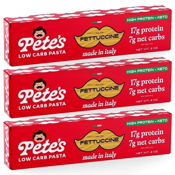Pete's Pasta Fettuccine - 7g Low Carb, 17g High Protein - Authentic Italian Keto Wheat Pasta - 3 Pack, 8oz.