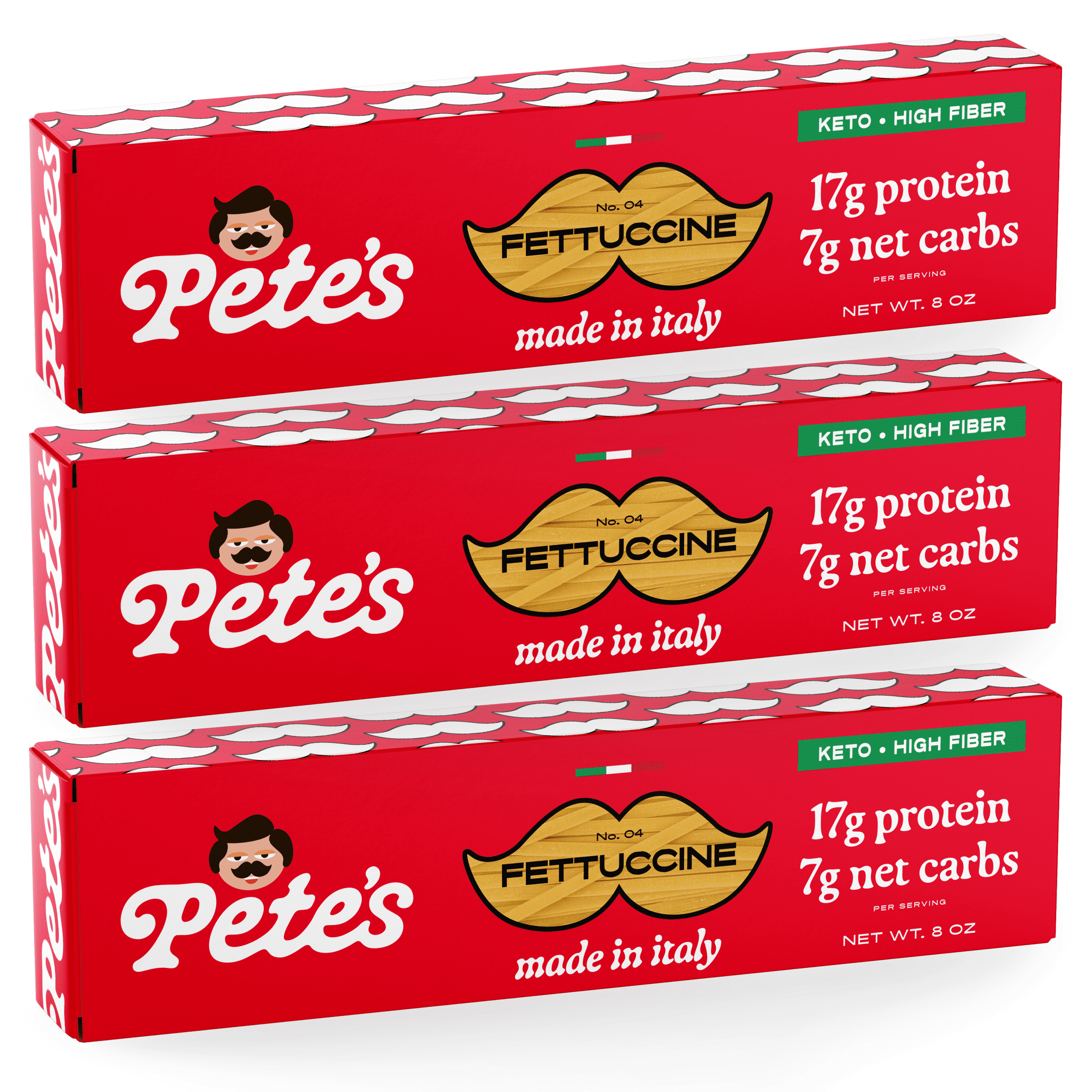 Pete's Pasta Fettuccine - 7g Low Carb, 17g High Protein - Authentic Italian Keto Wheat Pasta - 3 Pack, 8oz.