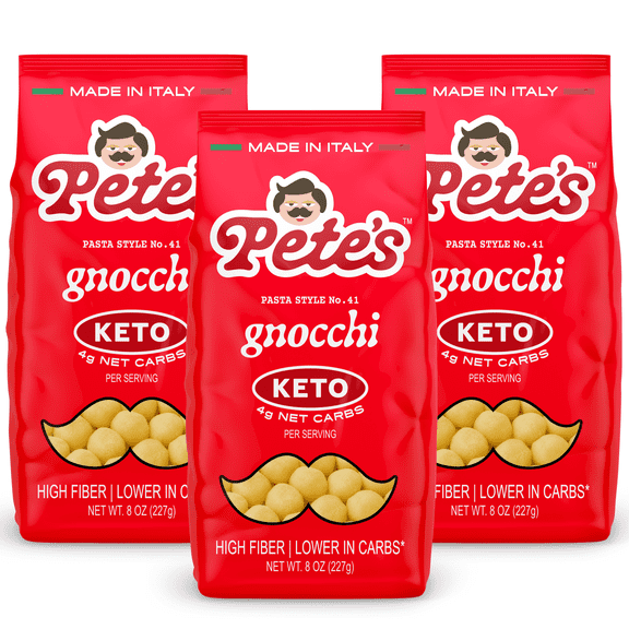 Pete's Pasta Low Carb Gnocchi, 4g Net Carbs, High Fiber, Keto, 8 oz, 3 Count