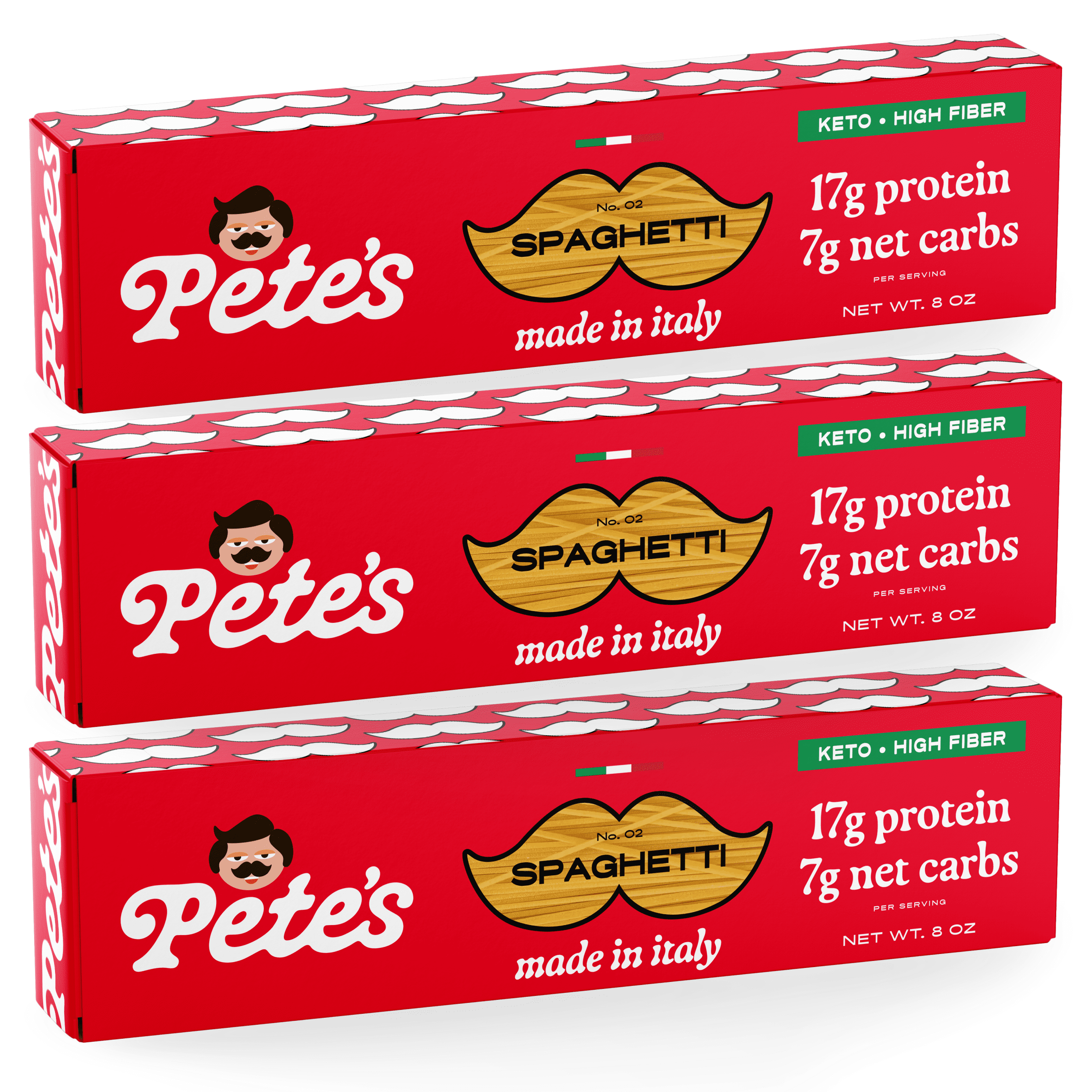 Pete's Pasta Spaghetti - 7g Low Carb, 17g High Protein - Authentic Italian Keto Wheat Pasta - 3 Pack, 8oz.