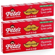 Pete's Pasta Spaghetti Linguine Fettucine Variety - 7g Low Carb, 17g High Protein - Authentic Italian Keto Wheat Pasta - 3 Pack, 8oz.