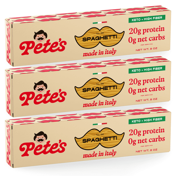 Pete's Pasta Spaghetti - No Carb, 20g High Protein - Authentic Italian Keto Wheat Pasta - 1 Pack, 8oz.