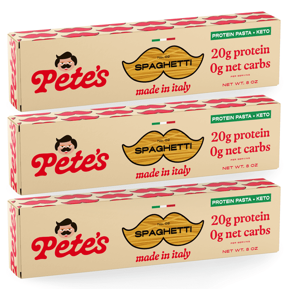 Pete's Pasta Spaghetti - No Carb, 20g High Protein - Authentic Italian Keto Wheat Pasta - 3 Pack, 8oz.