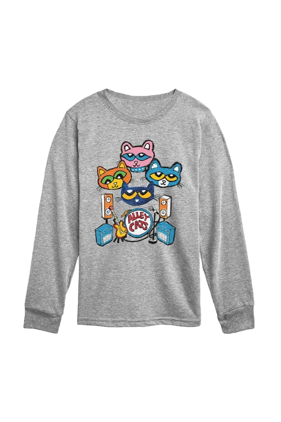 - Alley Cats Heads - Youth Boys Long Sleeve Graphic T-Shirt